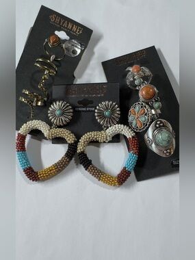 Shyanne Multicolor Beaded Heart Hoop Earrings with Turquoise Accent Rings